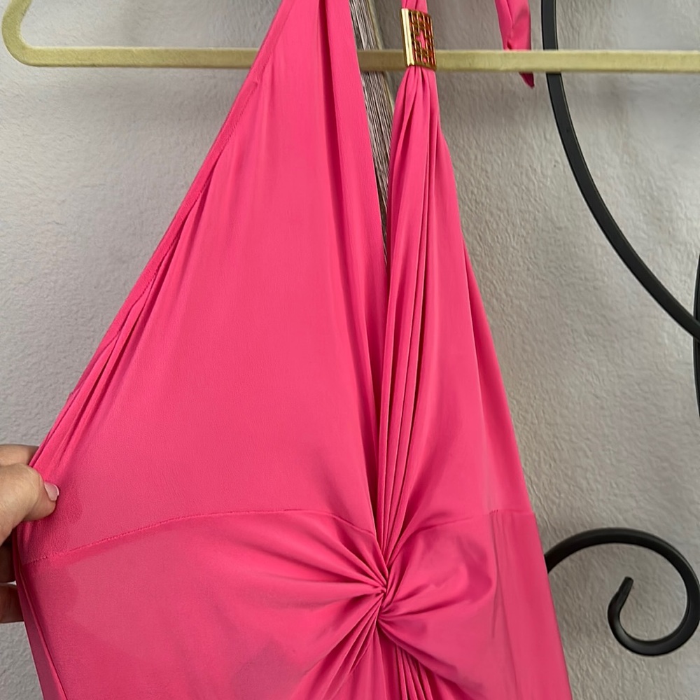 Pink long, formal gown halter style